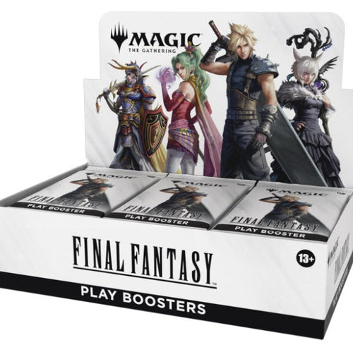 Box of 'Final Fantasy' play boosters featuring characters from 'Magic: The Gathering'.